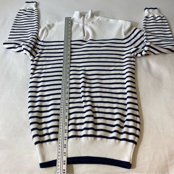 River Island Knit Half Zip Stripe Sweater In White and Navy Mens Small Ribbed - Picture 8 of 10